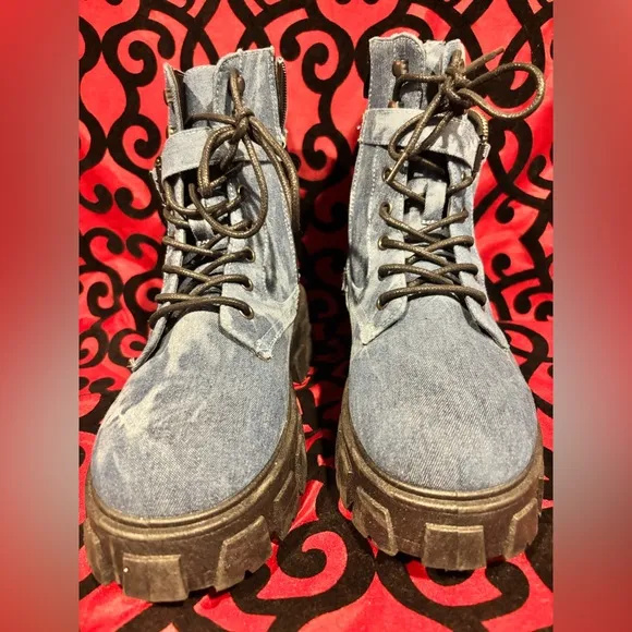Denim Chunky Combat Boots