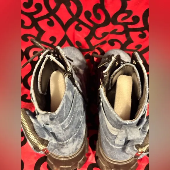 Denim Chunky Combat Boots