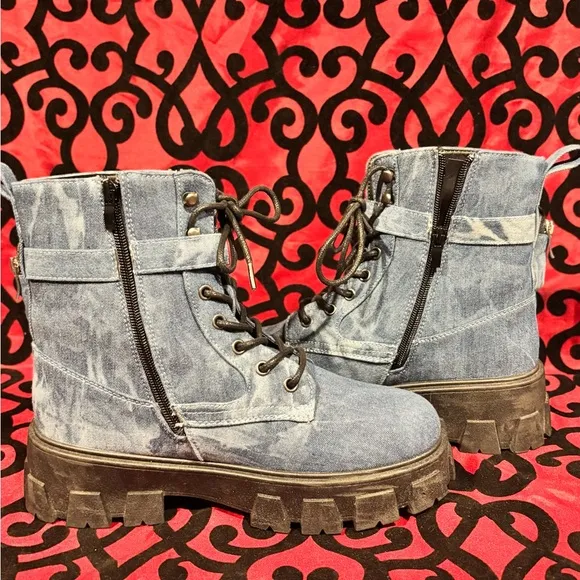 Denim Chunky Combat Boots
