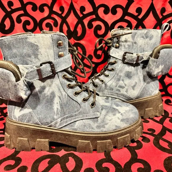 Denim Chunky Combat Boots