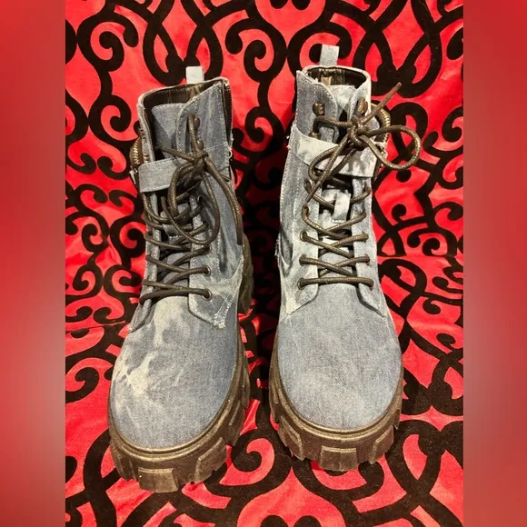 Denim Chunky Combat Boots