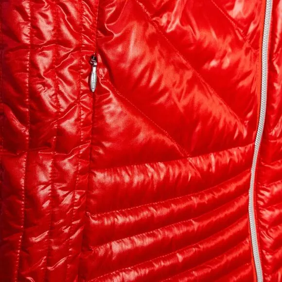 Descente Womens Puffer Jacket Red Hooded Featherless Hooded Insulated Sz 6 NWOT