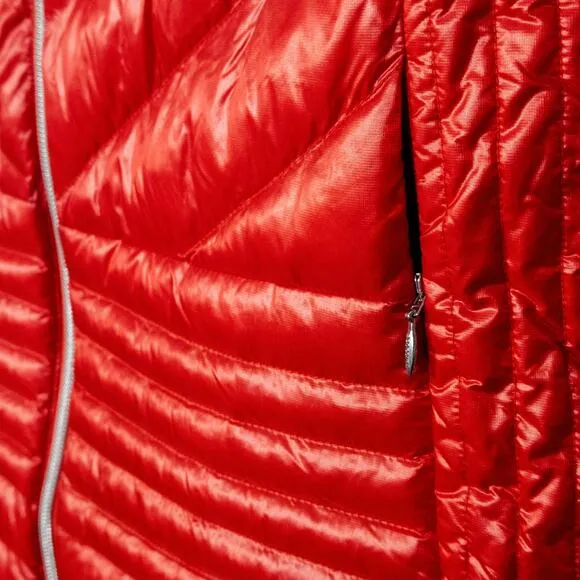 Descente Womens Puffer Jacket Red Hooded Featherless Hooded Insulated Sz 6 NWOT