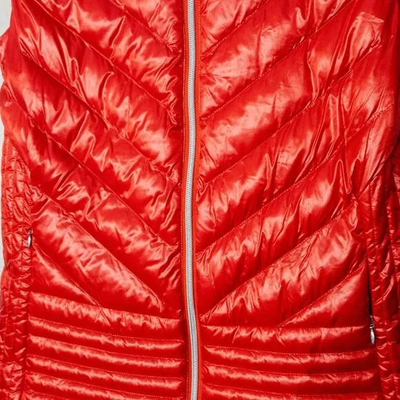 Descente Womens Puffer Jacket Red Hooded Featherless Hooded Insulated Sz 6 NWOT