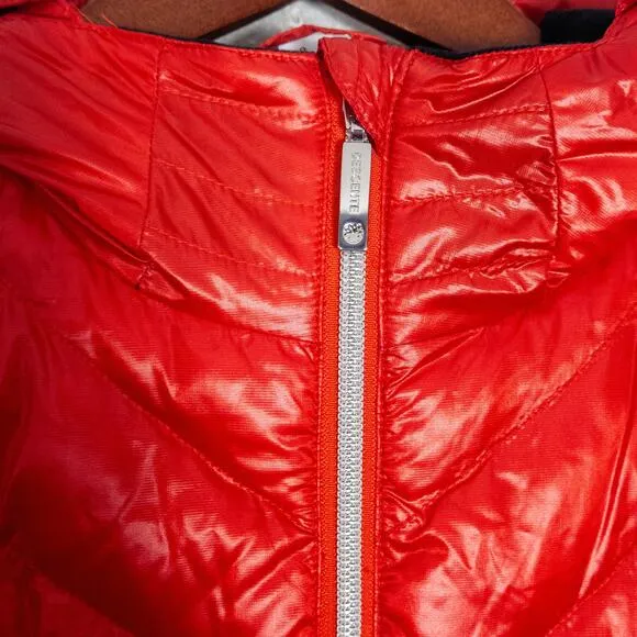 Descente Womens Puffer Jacket Red Hooded Featherless Hooded Insulated Sz 6 NWOT