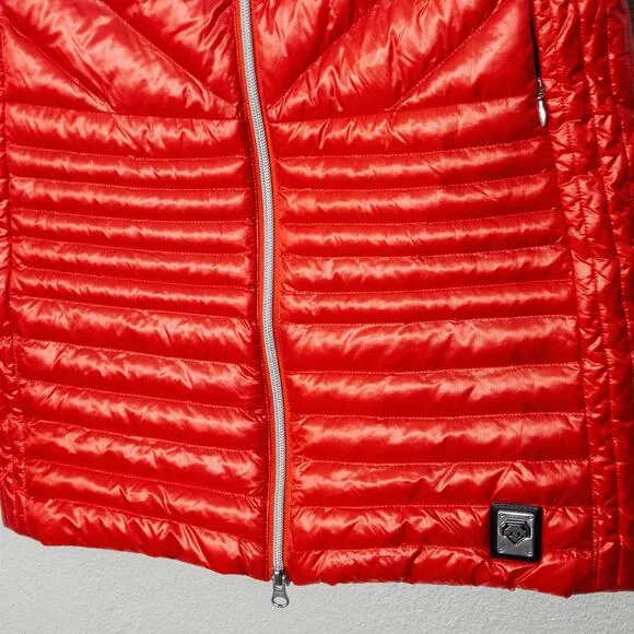 Descente Womens Puffer Jacket Red Hooded Featherless Hooded Insulated Sz 6 NWOT