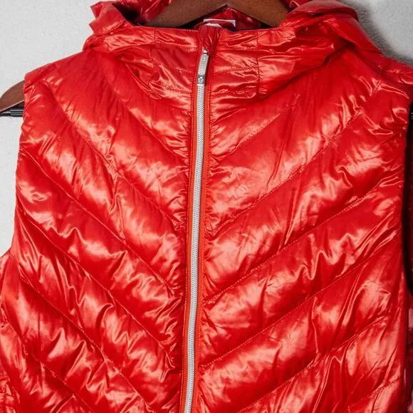 Descente Womens Puffer Jacket Red Hooded Featherless Hooded Insulated Sz 6 NWOT