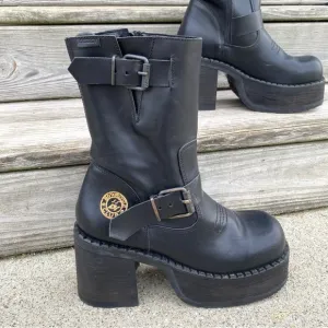 Destroy 90s Y2K Chunky Chonk Goth Black Leather Platform Boots 9
