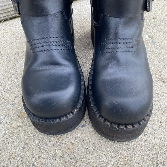 Destroy 90s Y2K Chunky Chonk Goth Black Leather Platform Boots 9