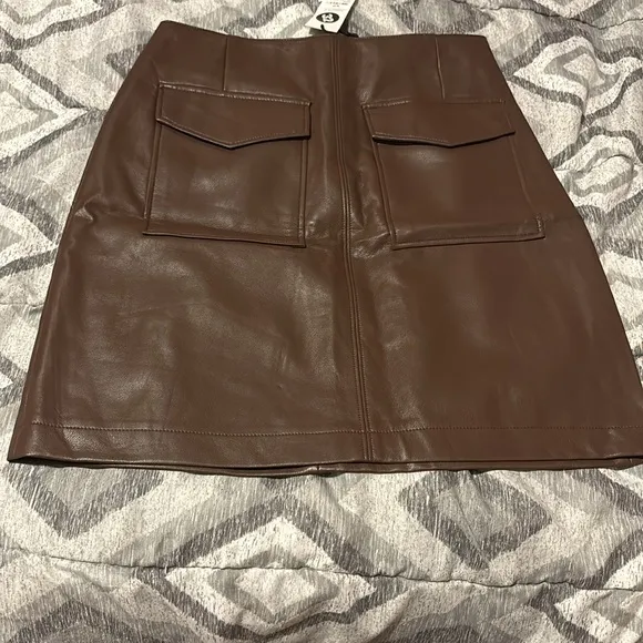 Dex Faux Leather Mini Skirt In Rustic Brown