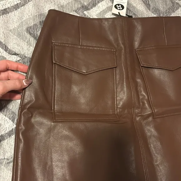 Dex Faux Leather Mini Skirt In Rustic Brown