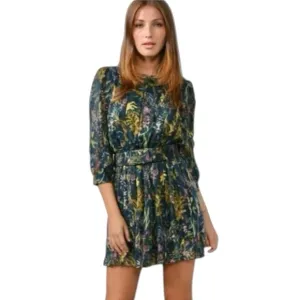 Diane Von Furstenberg 100% Silk Pialla Pleated Green Floral Mini Dress Size 0