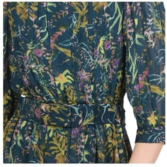 Diane Von Furstenberg 100% Silk Pialla Pleated Green Floral Mini Dress Size 0