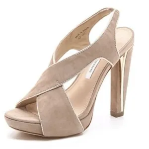 DIANE VON FURSTENBERG Julia Tan Suede Open Toe Sandals Size 7.5M