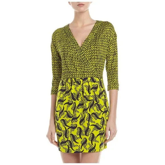 DIANE VON FURSTENBERG Nollie Tweed Dash Print Silk Dress sz 6 Women's Mini DVF
