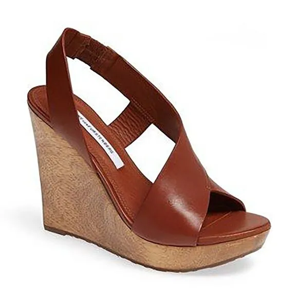 DIANE VON FURSTENBERG Sandals Women 10 Brown Vintage Sunny Platform Shoes Y2K