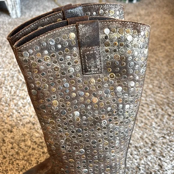 Diba True What To Do Distressed Leather Studded Mid Calf Boots Size 6.5