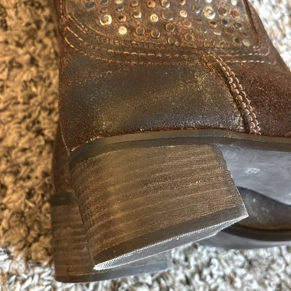 Diba True What To Do Distressed Leather Studded Mid Calf Boots Size 6.5