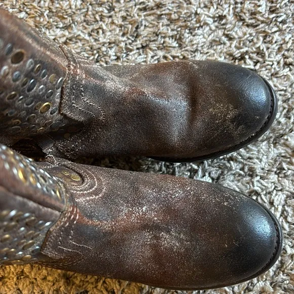 Diba True What To Do Distressed Leather Studded Mid Calf Boots Size 6.5