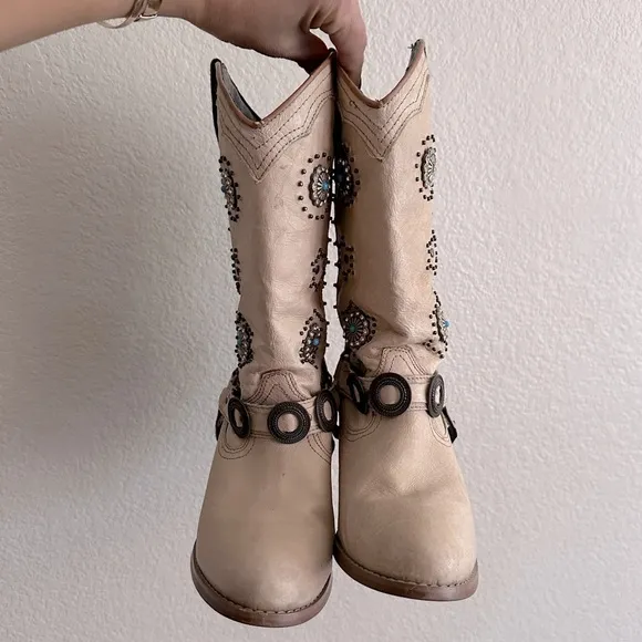 DINGO Addie Western Embellished Girly Sparkle Cowgirl Boots in Brown Chestnut 8
