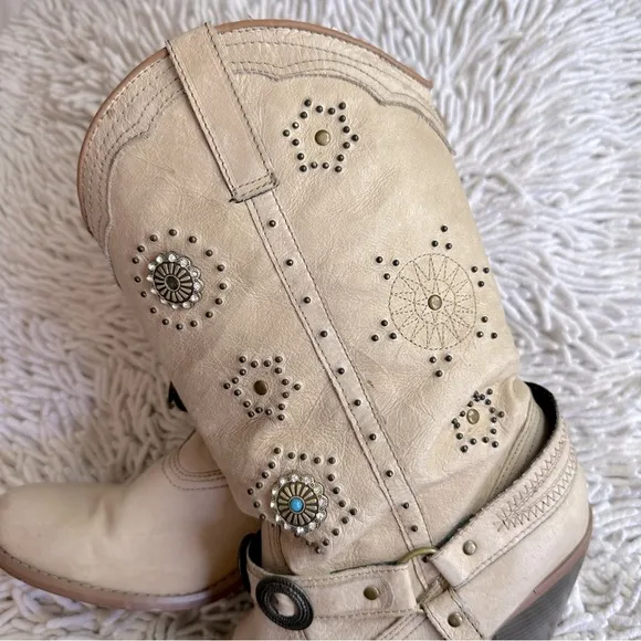 DINGO Addie Western Embellished Girly Sparkle Cowgirl Boots in Brown Chestnut 8