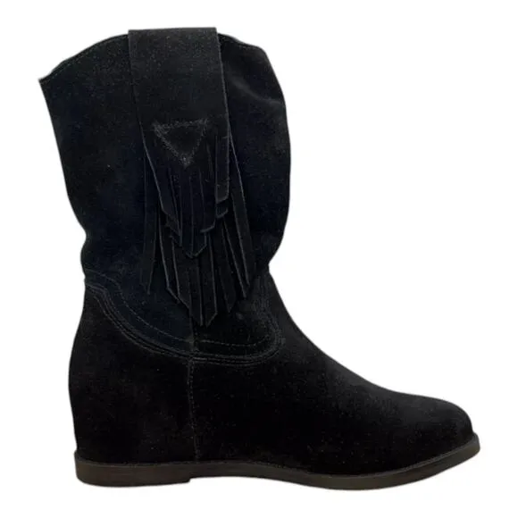 Dingo KELSEY Boots Women's 6.5 Black Fringe Mid Calf Hidden Wedge DI901
