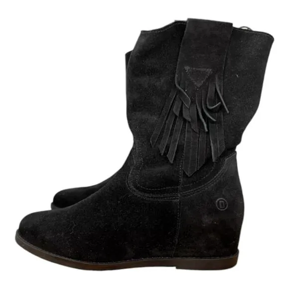 Dingo KELSEY Boots Women's 6.5 Black Fringe Mid Calf Hidden Wedge DI901