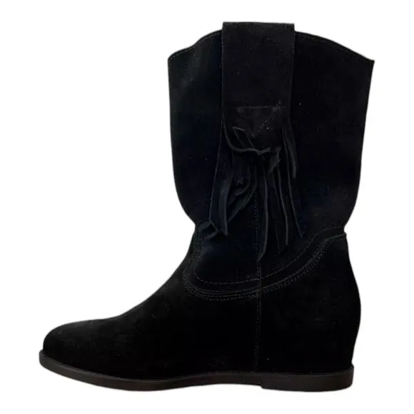 Dingo KELSEY Boots Women's 6.5 Black Fringe Mid Calf Hidden Wedge DI901