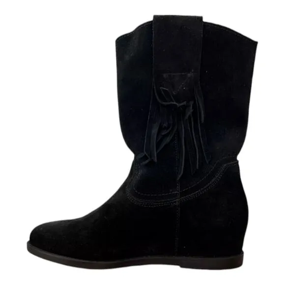 Dingo KELSEY Boots Women's 6.5 Black Fringe Mid Calf Hidden Wedge DI901