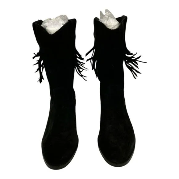 Dingo KELSEY Boots Women's 6.5 Black Fringe Mid Calf Hidden Wedge DI901