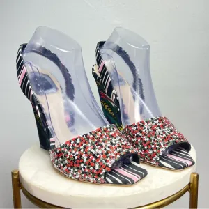 Dior Multicolor Sequins and Fabric Open Toe Slingback Sandals