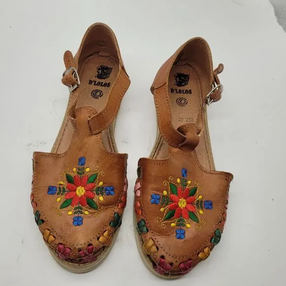 D'Lolos Womens Size 10 Sandals Huarache Flat Floral Leather Close Toe Brown