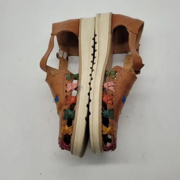 D'Lolos Womens Size 10 Sandals Huarache Flat Floral Leather Close Toe Brown
