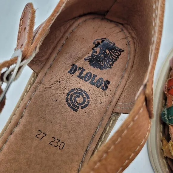 D'Lolos Womens Size 10 Sandals Huarache Flat Floral Leather Close Toe Brown
