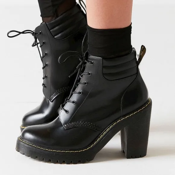 Doc Martens Black Smooth Leather Persephone Platform Heeled Boots Women’s Size 7