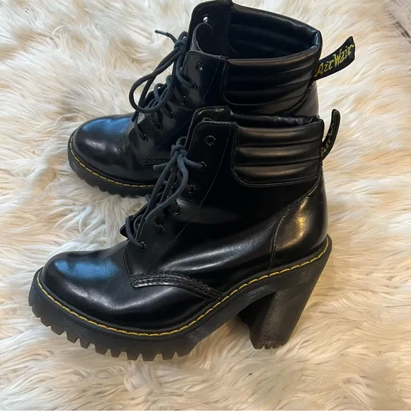 Doc Martens Black Smooth Leather Persephone Platform Heeled Boots Women’s Size 7