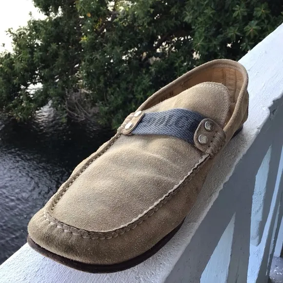 Dolce &amp; Gabbana Mens Suede Leather Loafers Driving Shoes Signature Top Ribbon