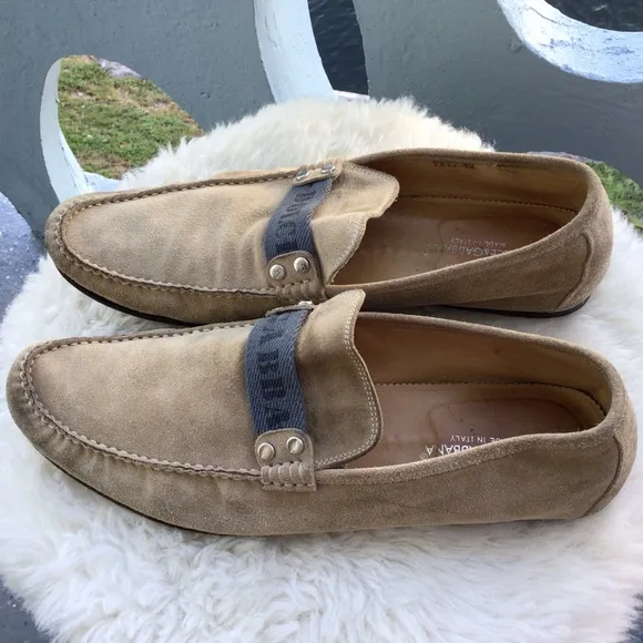 Dolce &amp; Gabbana Mens Suede Leather Loafers Driving Shoes Signature Top Ribbon