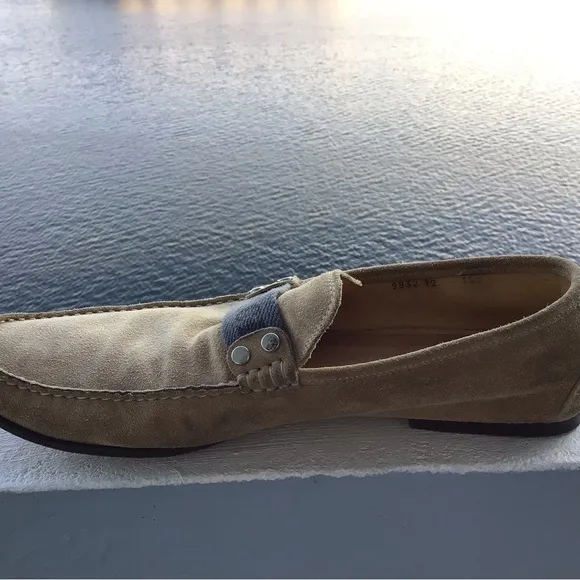 Dolce &amp; Gabbana Mens Suede Leather Loafers Driving Shoes Signature Top Ribbon