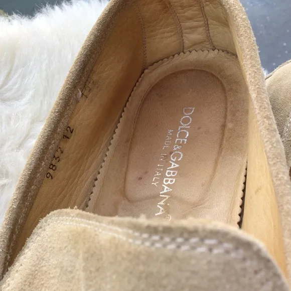 Dolce &amp; Gabbana Mens Suede Leather Loafers Driving Shoes Signature Top Ribbon