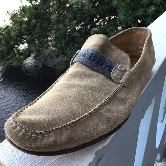 Dolce &amp; Gabbana Mens Suede Leather Loafers Driving Shoes Signature Top Ribbon