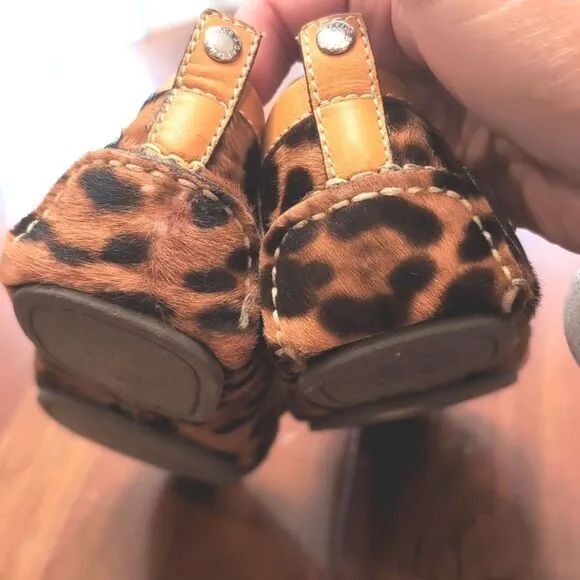 Dolce &amp; Gabbana Tan Leather Trim Animal Print Calf Hair Driving Loafers Sz 38.5