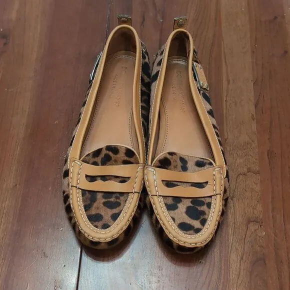 Dolce &amp; Gabbana Tan Leather Trim Animal Print Calf Hair Driving Loafers Sz 38.5