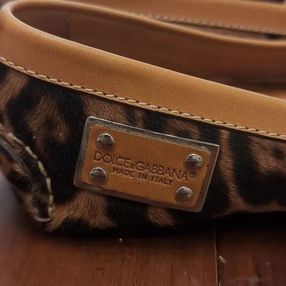 Dolce &amp; Gabbana Tan Leather Trim Animal Print Calf Hair Driving Loafers Sz 38.5