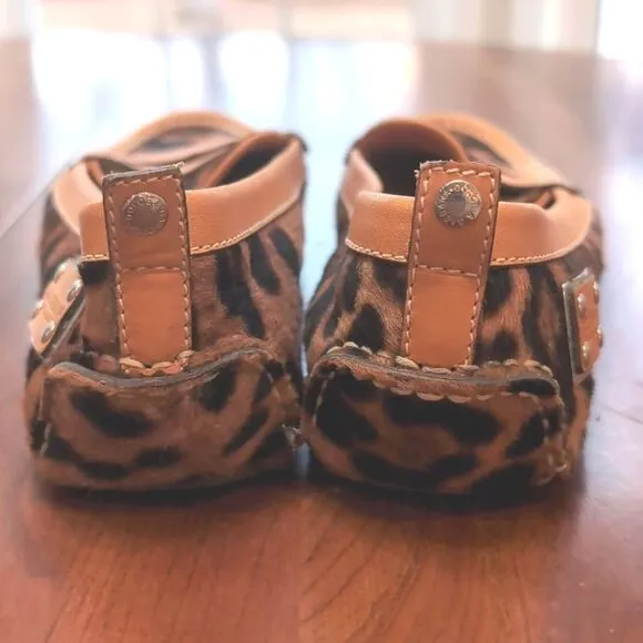 Dolce &amp; Gabbana Tan Leather Trim Animal Print Calf Hair Driving Loafers Sz 38.5