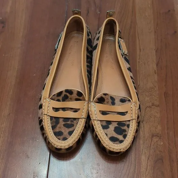 Dolce &amp; Gabbana Tan Leather Trim Animal Print Calf Hair Driving Loafers Sz 38.5