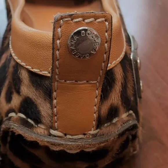 Dolce &amp; Gabbana Tan Leather Trim Animal Print Calf Hair Driving Loafers Sz 38.5