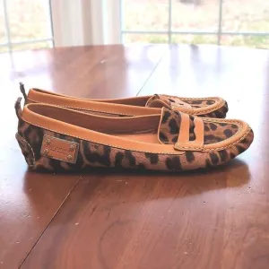 Dolce &amp; Gabbana Tan Leather Trim Animal Print Calf Hair Driving Loafers Sz 38.5