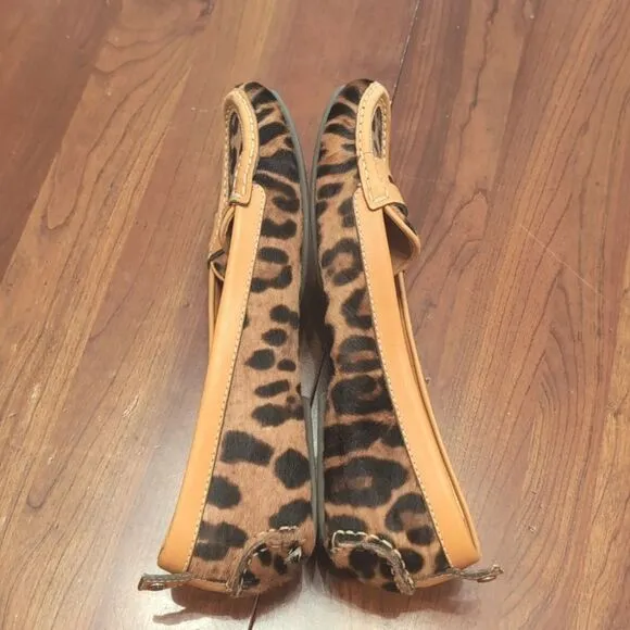 Dolce &amp; Gabbana Tan Leather Trim Animal Print Calf Hair Driving Loafers Sz 38.5