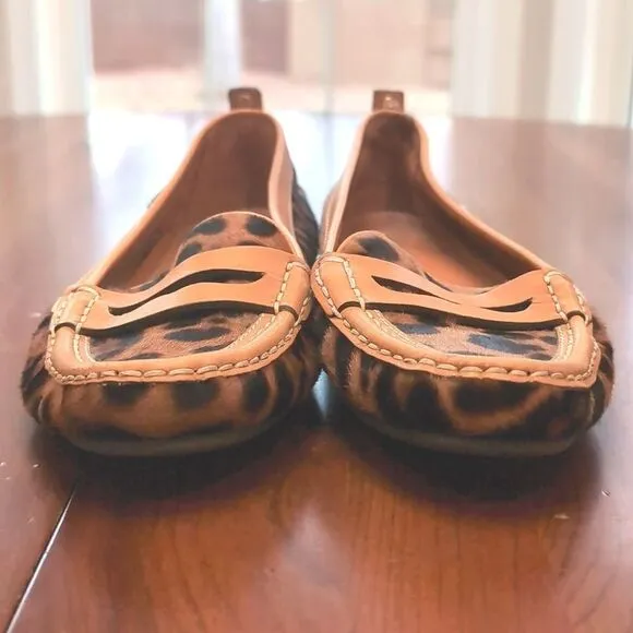 Dolce &amp; Gabbana Tan Leather Trim Animal Print Calf Hair Driving Loafers Sz 38.5